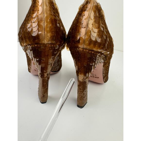 PRADA Womens Bronze Brown Metallic Sequin Peep Toe Pumps High Heels EU 35 - Picture 8 of 12